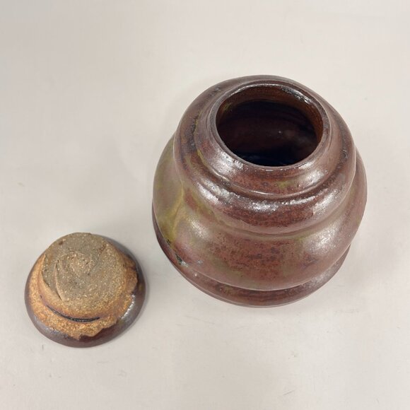 Bee Hive Handcrafted Stoneware Pottery Brown Glazed Honey Jar Pot Lid Folk Art - Picture 4 of 15